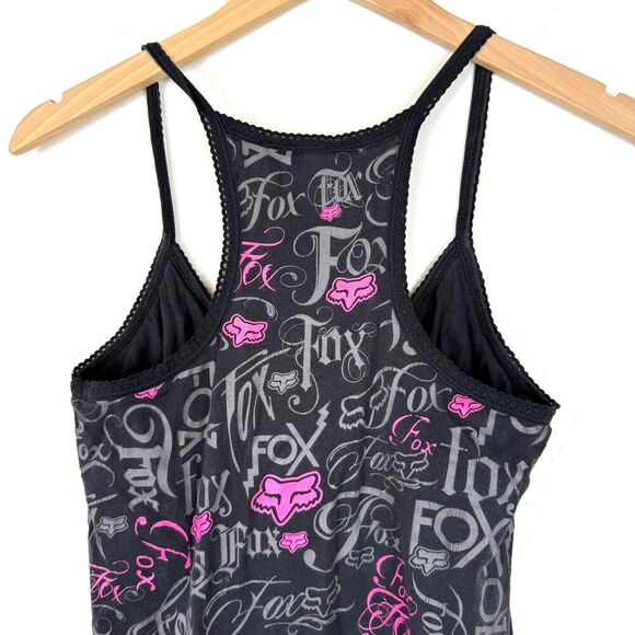Vintage Y2K Fox Racing black tank top with grey and pink graphics AOP - Picture 7 of 8